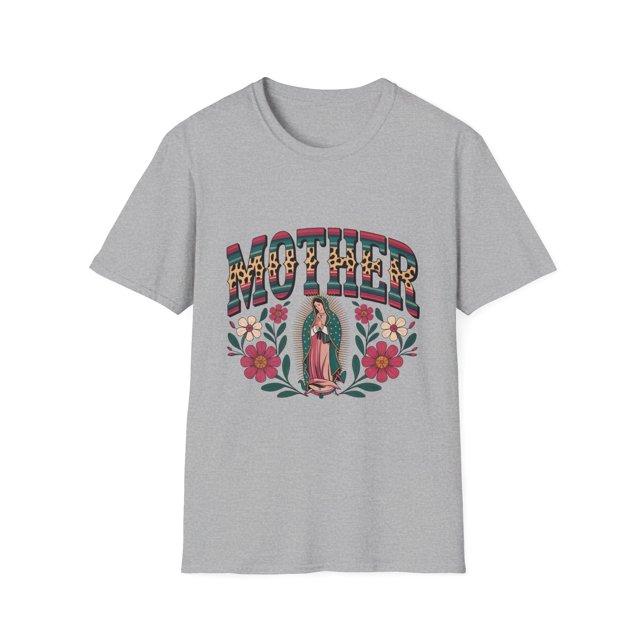 Mother Virgin Mary Floral T-Shirt — Religious Mom Gift for Mother’s Day
