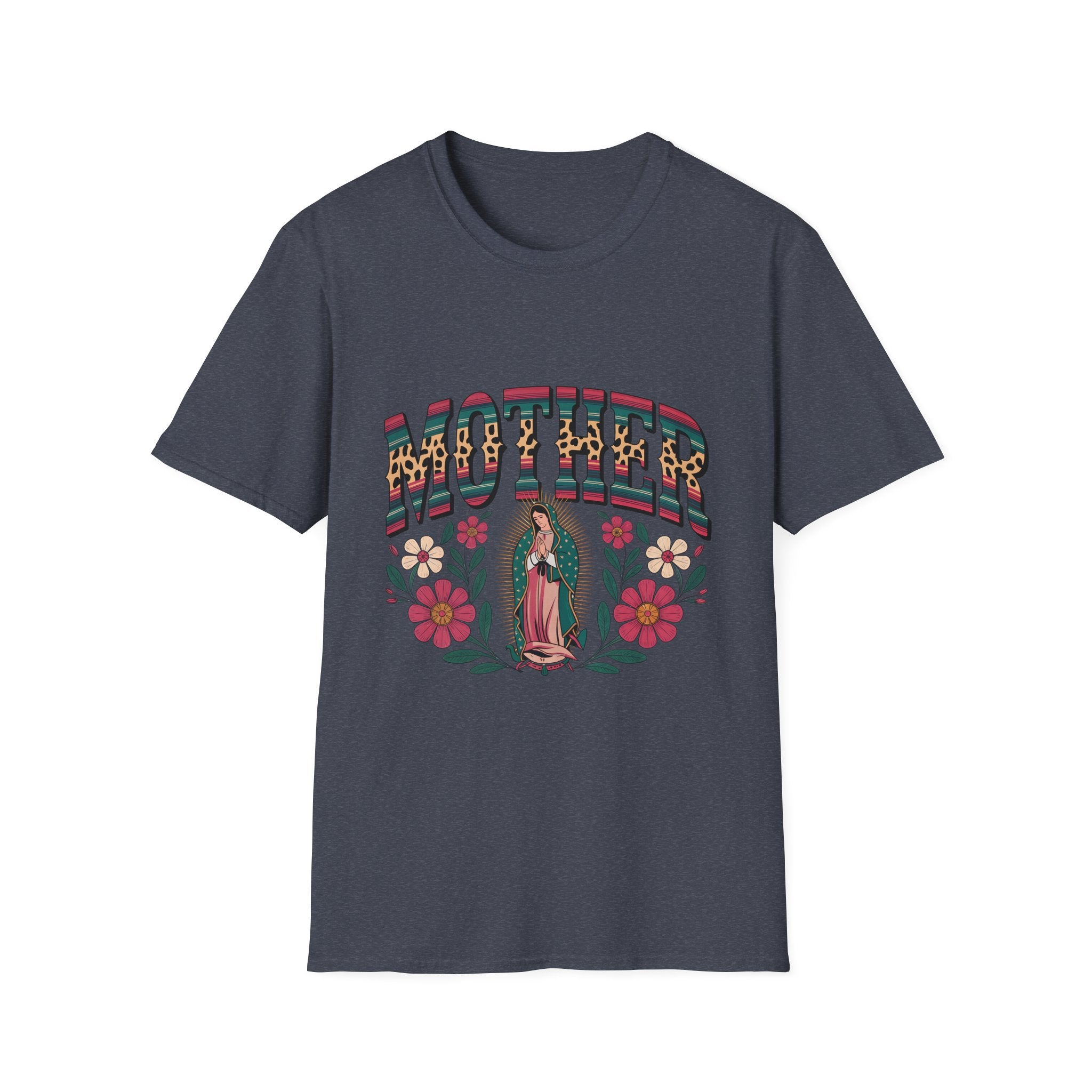 Mother Virgin Mary Floral T-Shirt — Religious Mom Gift for Mother’s Day