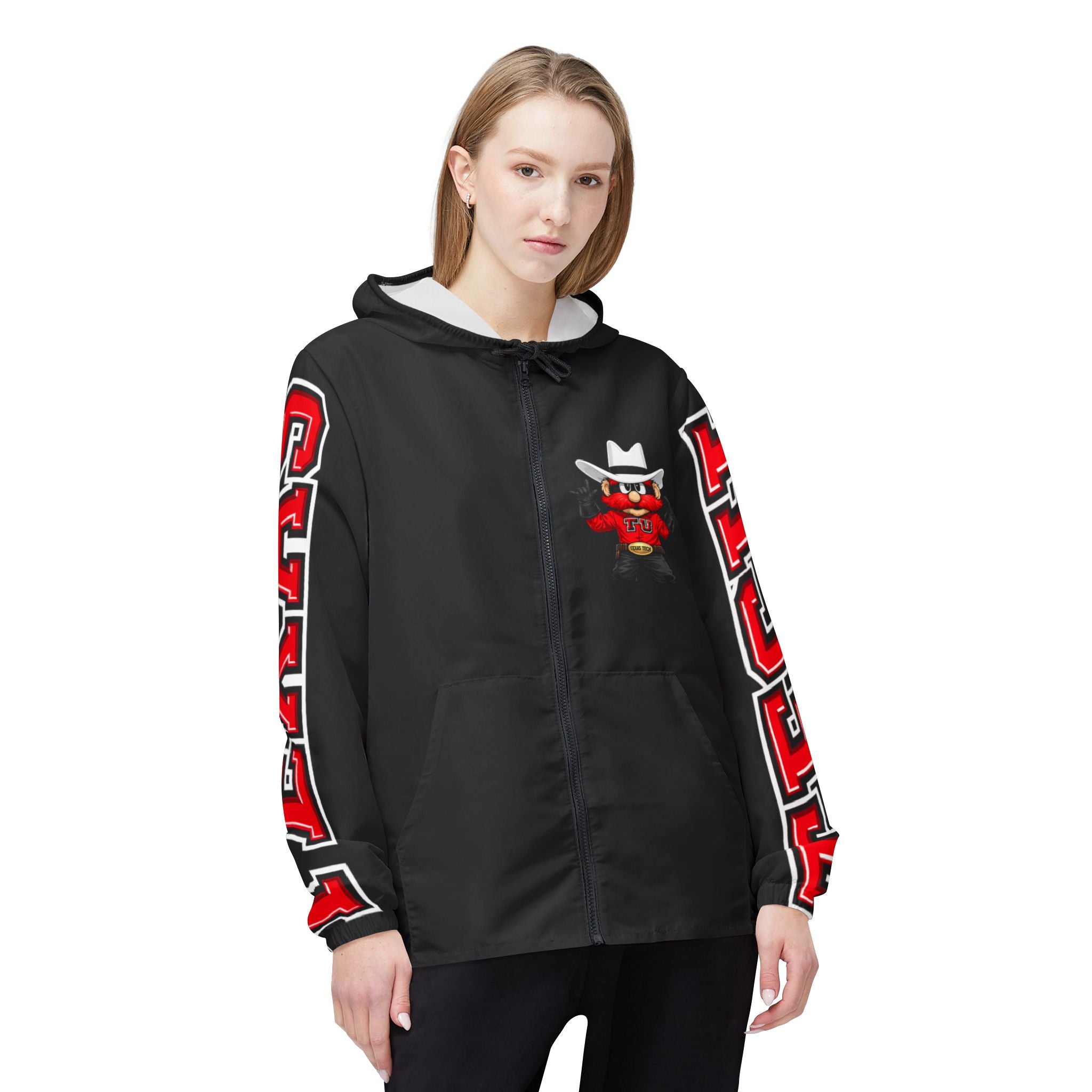 Cowboy Mascot Windbreaker Jacket — Bold Black AOP Sports Hoodie