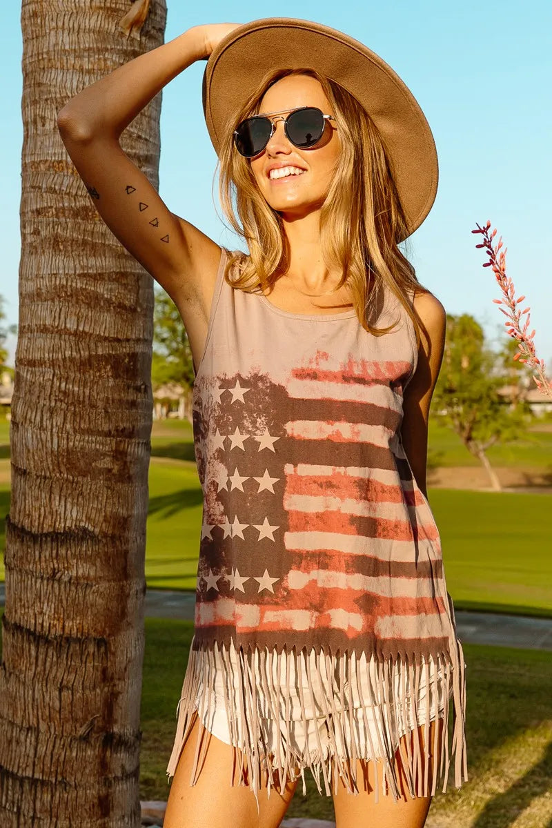 American flag fringe tank top