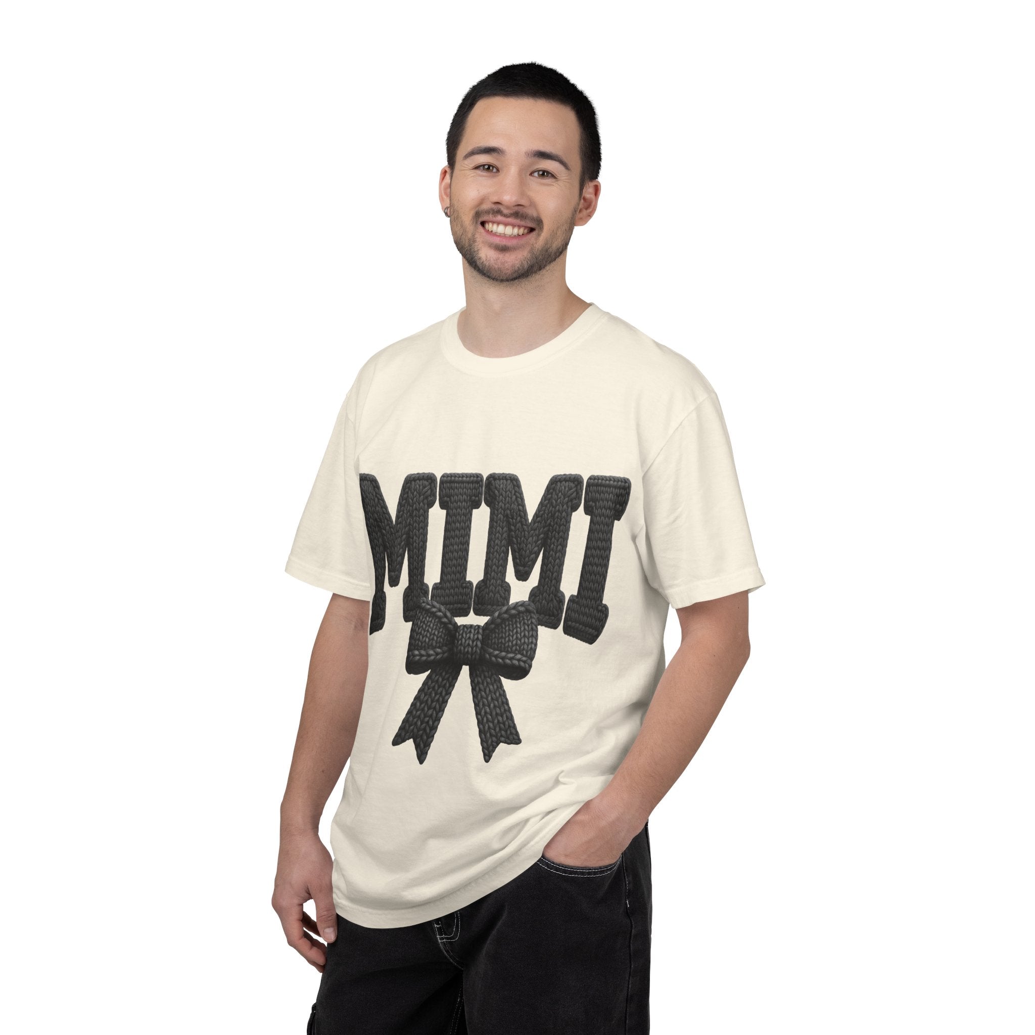 Mimi Bow T‑Shirt — Retro Varsity Lettering with Ribbon