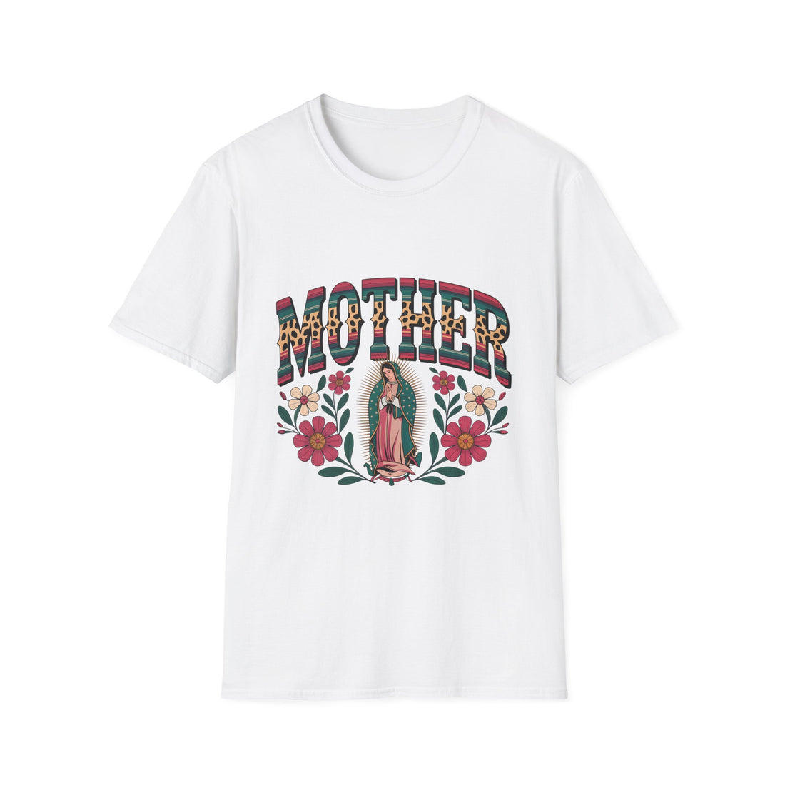 Mother Virgin Mary Floral T-Shirt — Religious Mom Gift for Mother’s Day