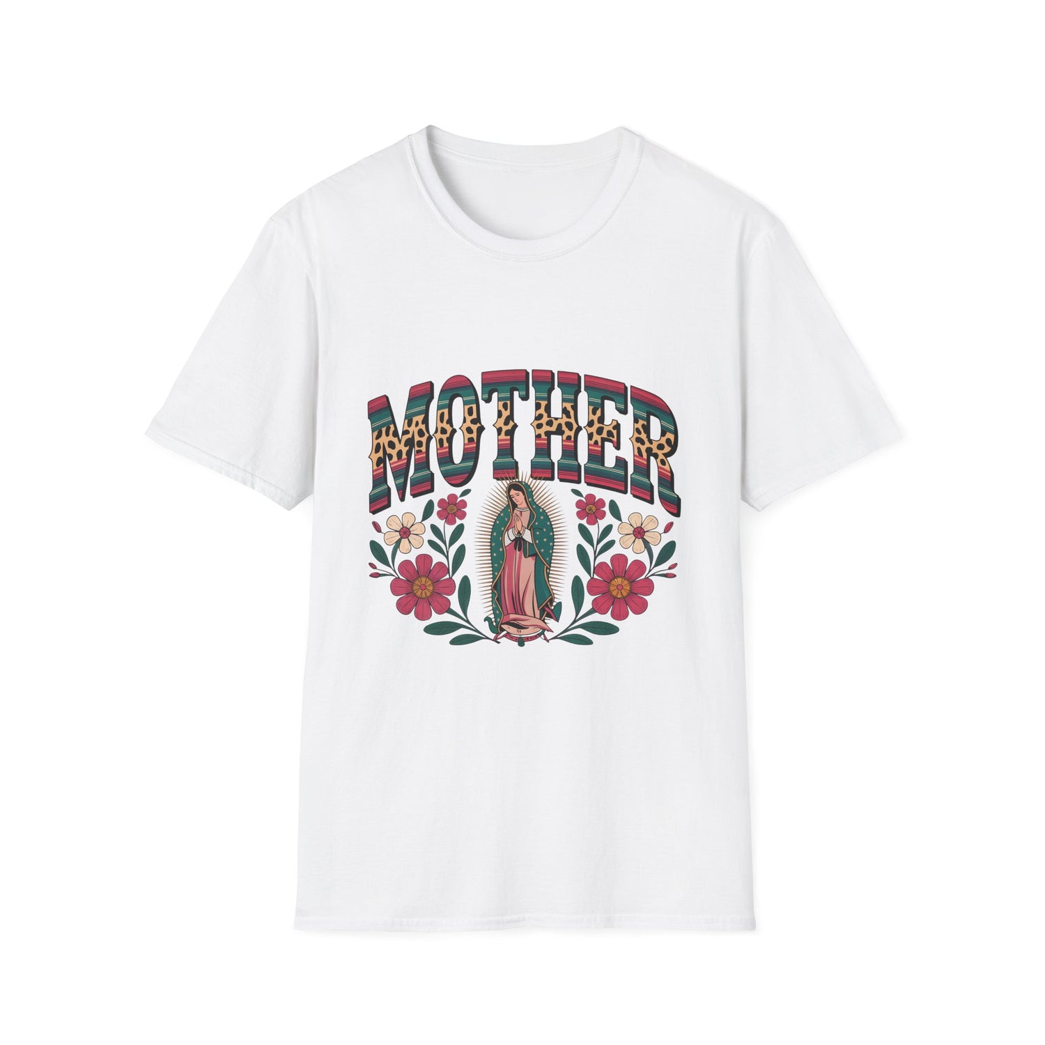 Mother Virgin Mary Floral T-Shirt — Religious Mom Gift for Mother’s Day