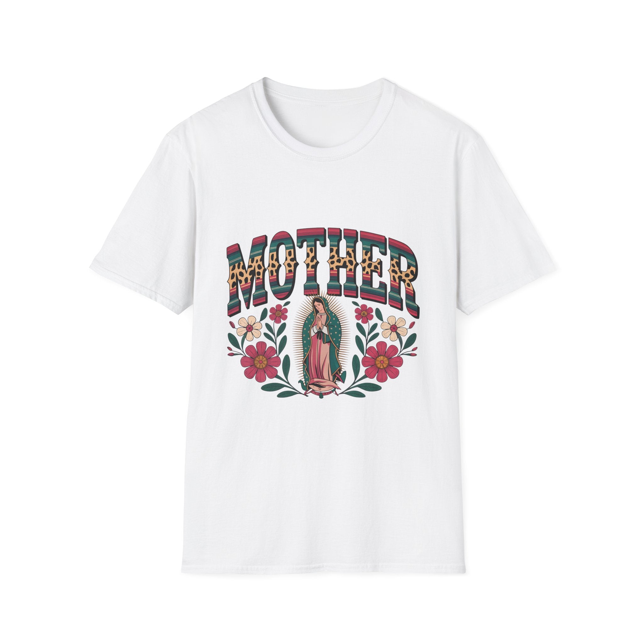 Mother Virgin Mary Floral T-Shirt — Religious Mom Gift for Mother’s Day