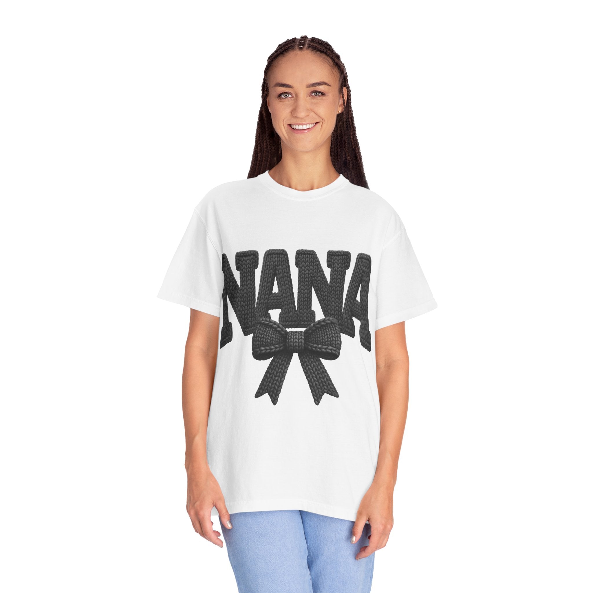 Nana Bow T-Shirt — Vintage Knit Lettering Grandma Gift