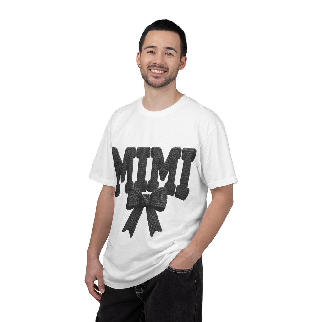 Mimi Bow T‑Shirt — Retro Varsity Lettering with Ribbon