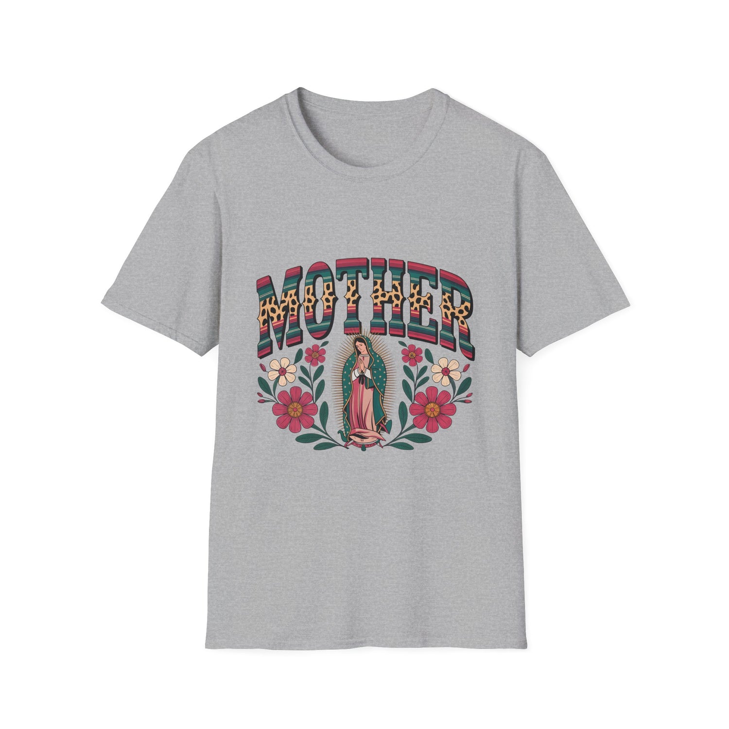 Mother Virgin Mary Floral T-Shirt — Religious Mom Gift for Mother’s Day