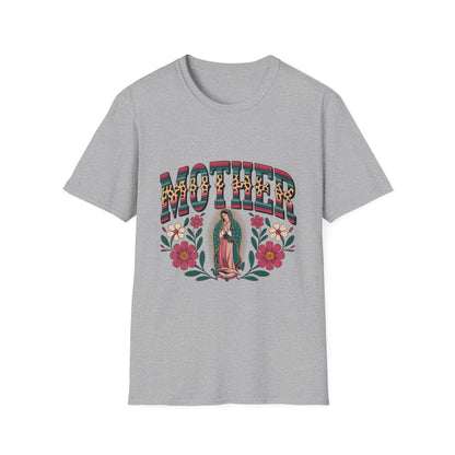 Mother Virgin Mary Floral T-Shirt — Religious Mom Gift for Mother’s Day