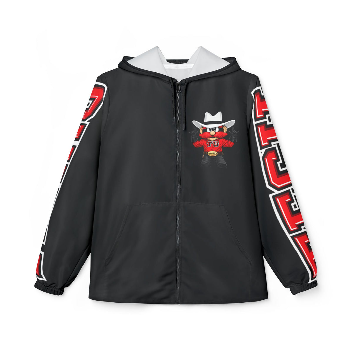 Cowboy Mascot Windbreaker Jacket — Bold Black AOP Sports Hoodie