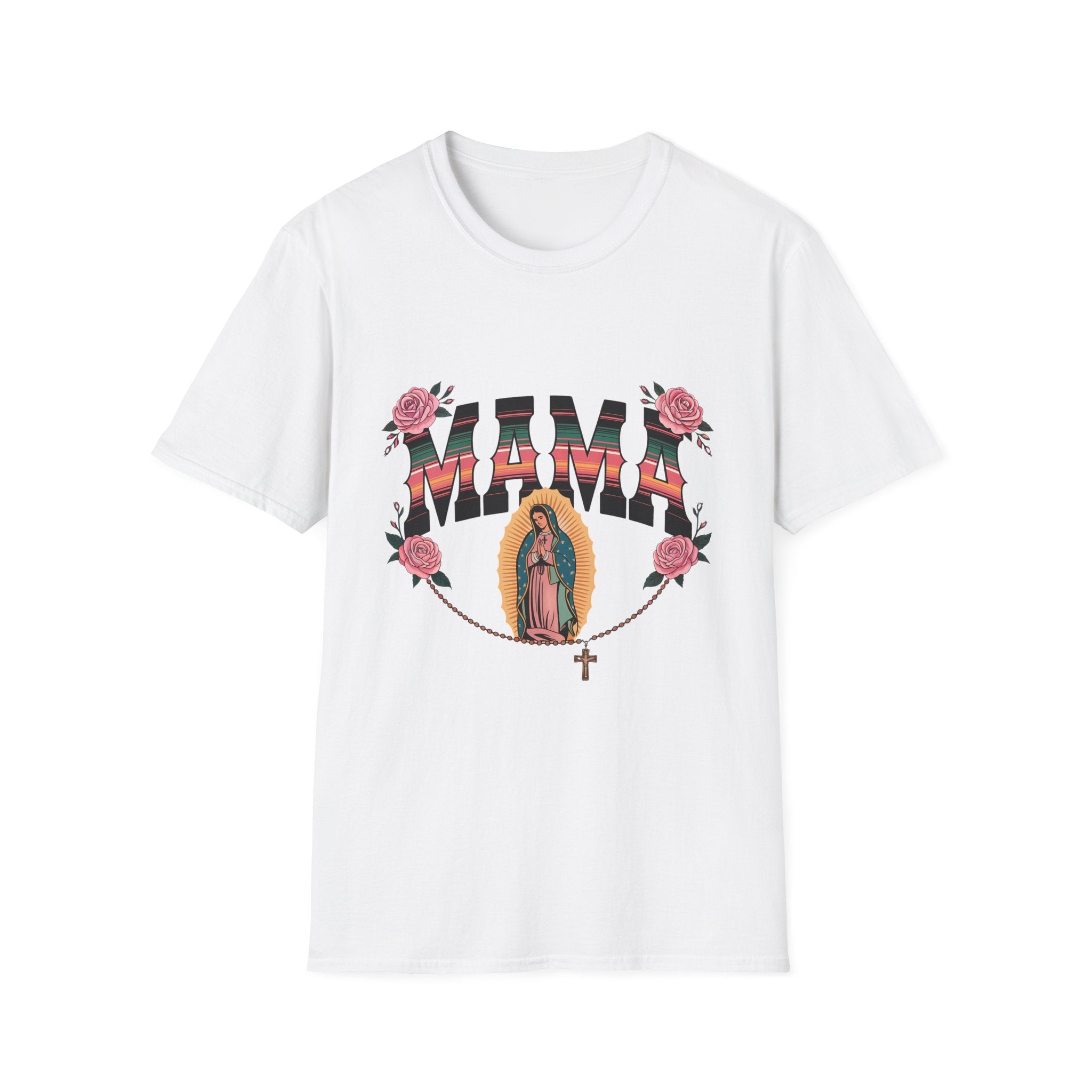 Mama Virgen de Guadalupe T-Shirt — Floral Rosary Mother's Day Tee