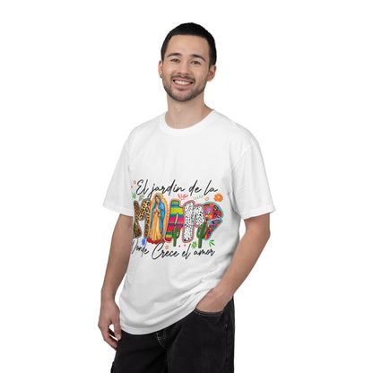 T-Shirt — "El jardín de la MAMÁ: Donde Crece el Amor" Floral &amp; Virgen de Guadalupe Design