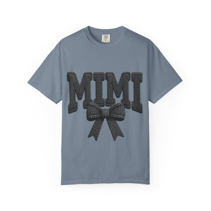 Mimi Bow T‑Shirt — Retro Varsity Lettering with Ribbon