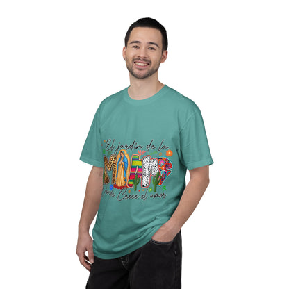 T-Shirt — "El jardín de la MAMÁ: Donde Crece el Amor" Floral &amp; Virgen de Guadalupe Design