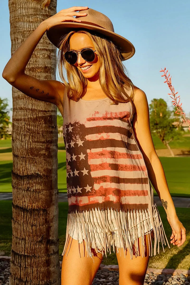 American flag fringe tank top
