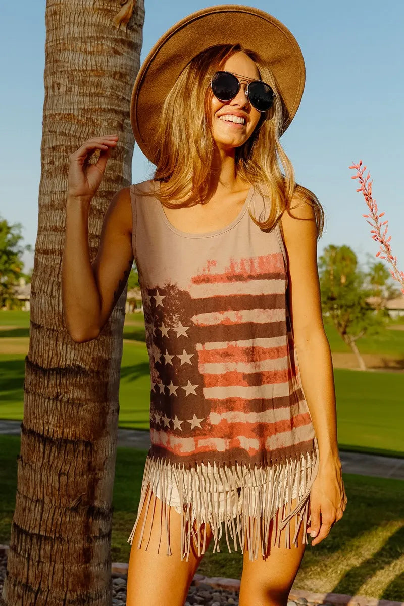 American flag fringe tank top
