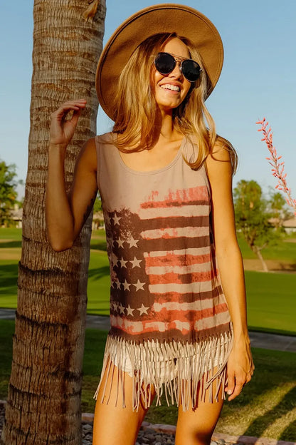 American flag fringe tank top