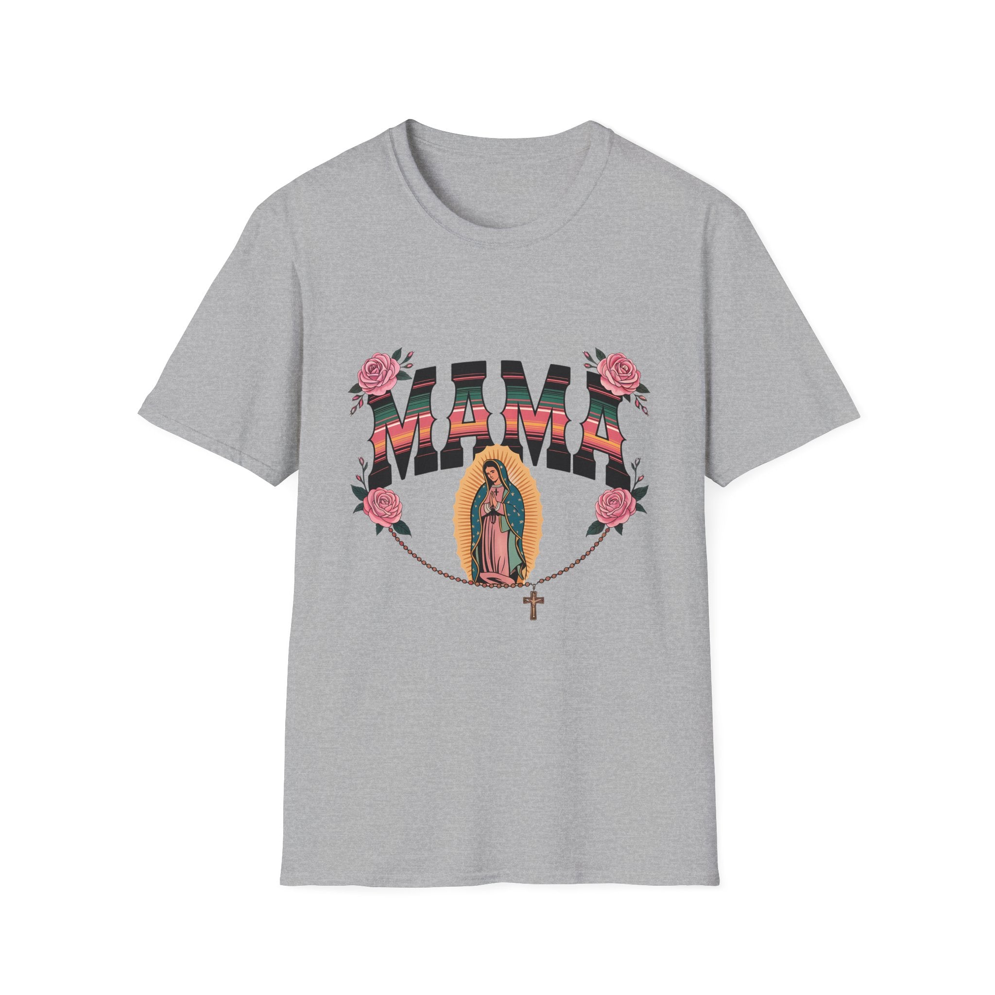 Mama Virgen de Guadalupe T-Shirt — Floral Rosary Mother's Day Tee