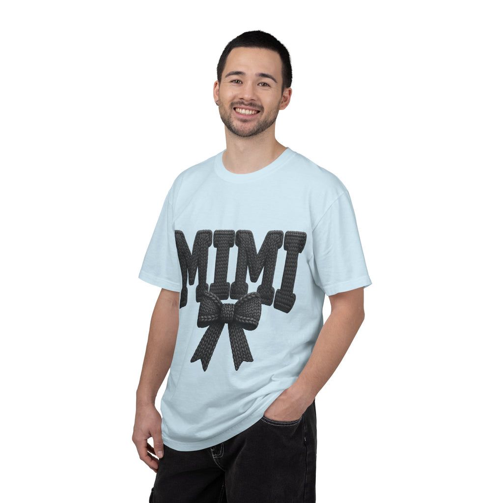 Mimi Bow T‑Shirt — Retro Varsity Lettering with Ribbon