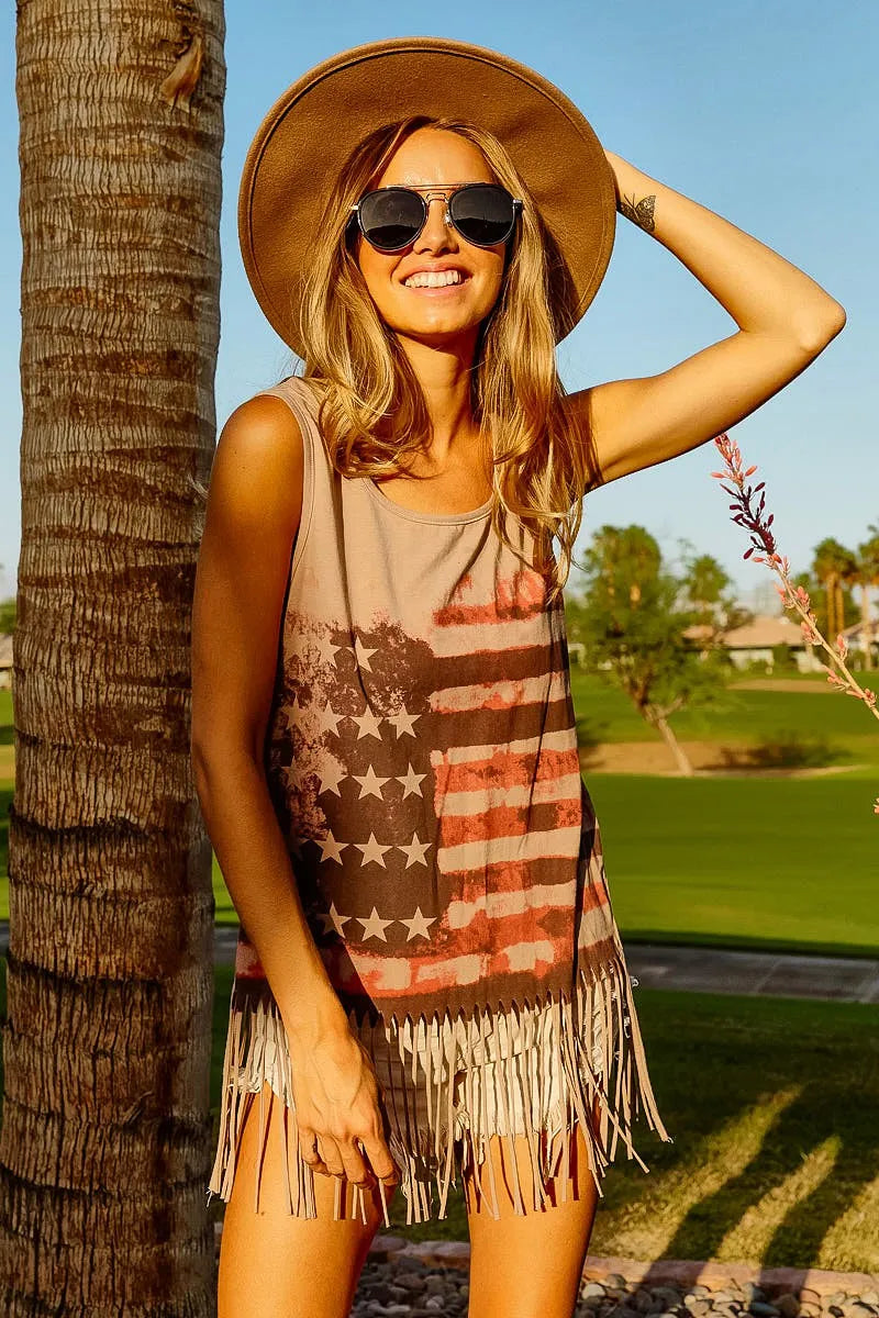 American flag fringe tank top