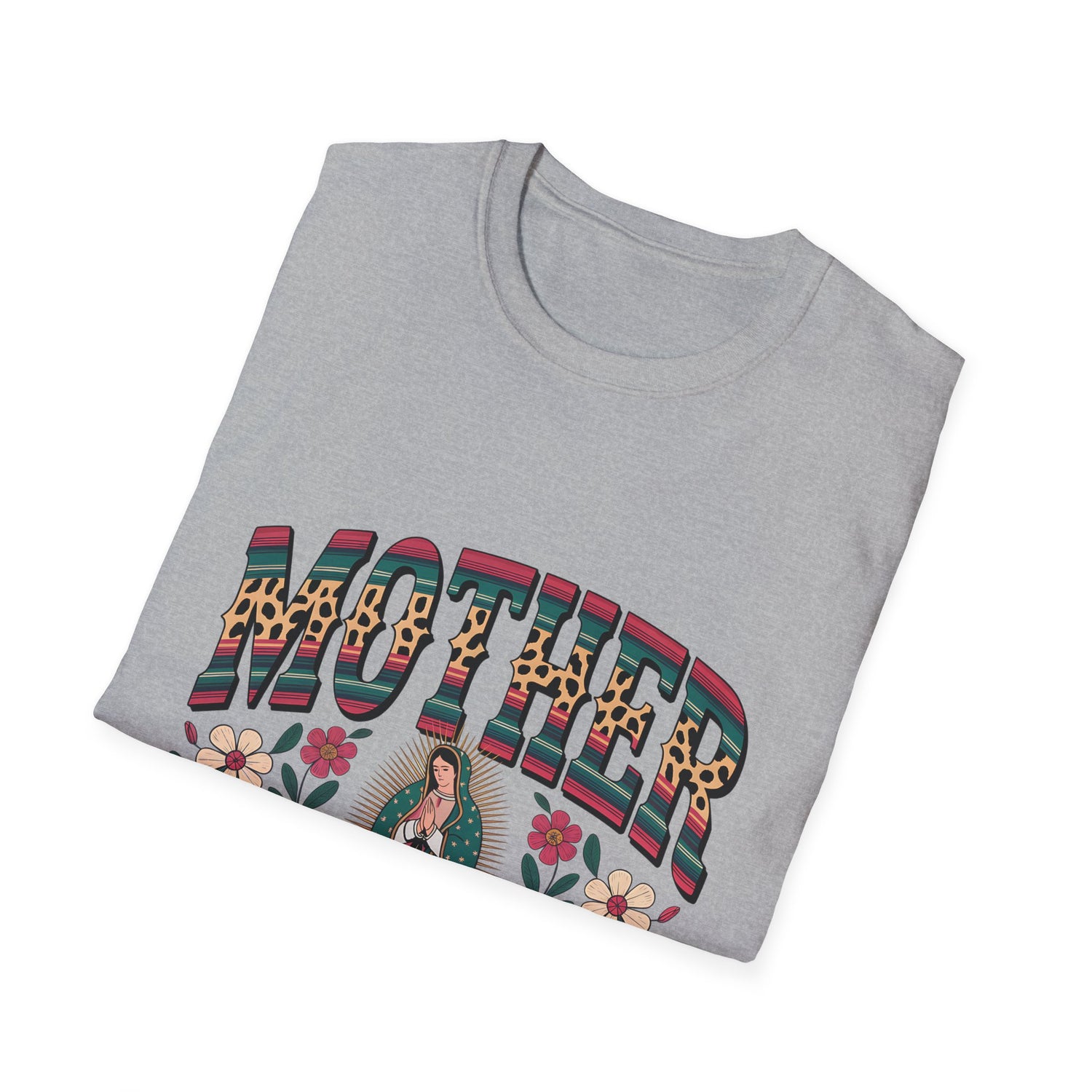 Mother Virgin Mary Floral T-Shirt — Religious Mom Gift for Mother’s Day