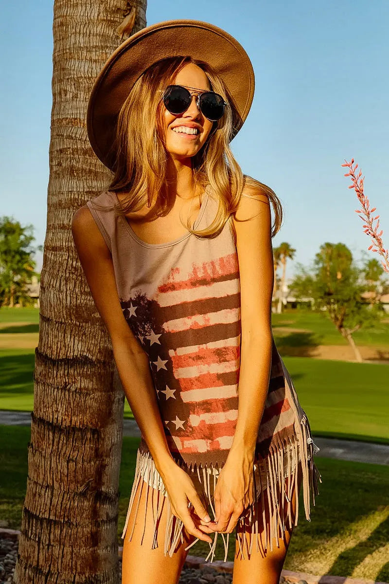 American flag fringe tank top