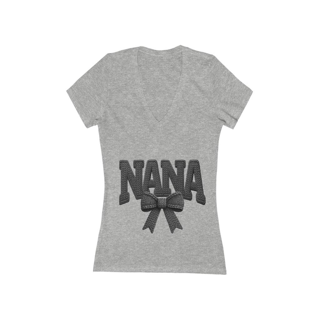 Nana Bow V‑Neck Tee — Cozy Grandma Gift T‑Shirt