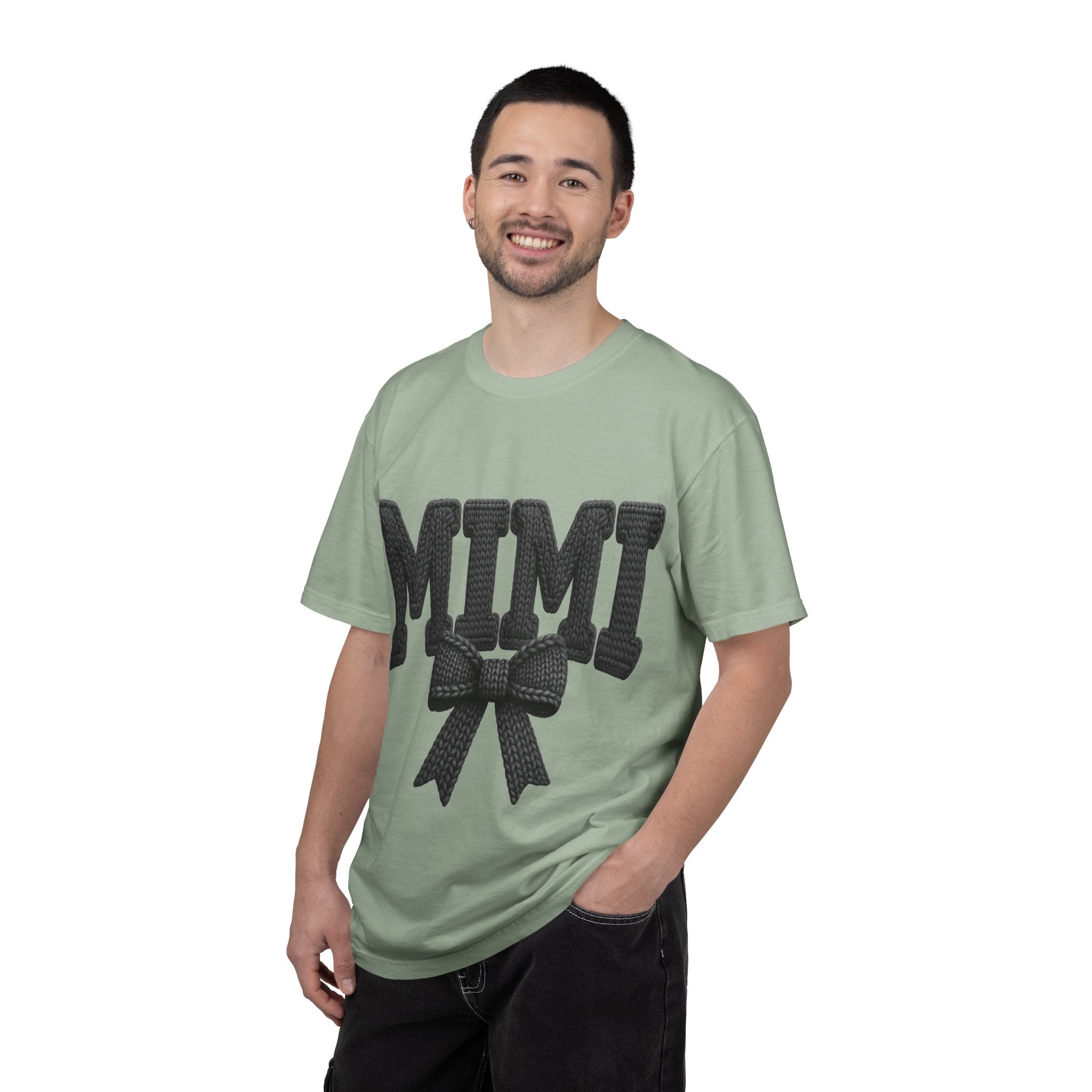 Mimi Bow T‑Shirt — Retro Varsity Lettering with Ribbon